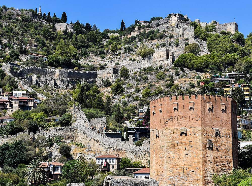 Alanya Castle, Damlataş & Dim River — Red Tower (Foreground), Alanya Castle (Background), Alanya, Türkiye